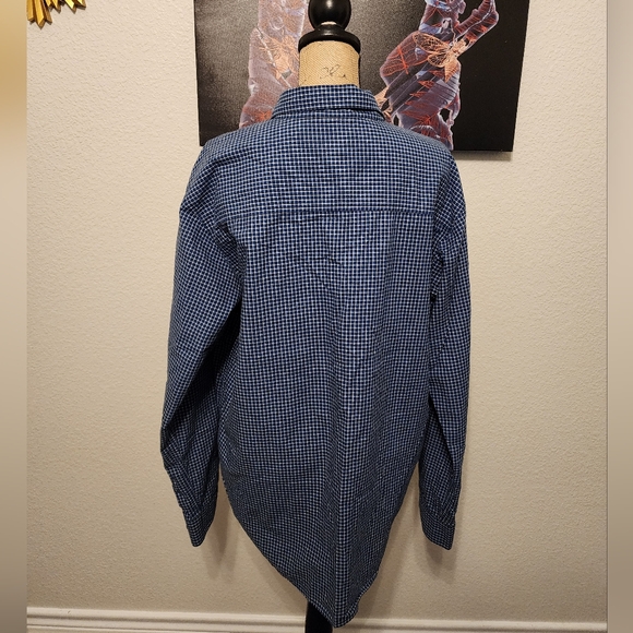 Columbia Plaid Button Down Long Sleeve Navy Blue Dress Shirt - Picture 3 of 5